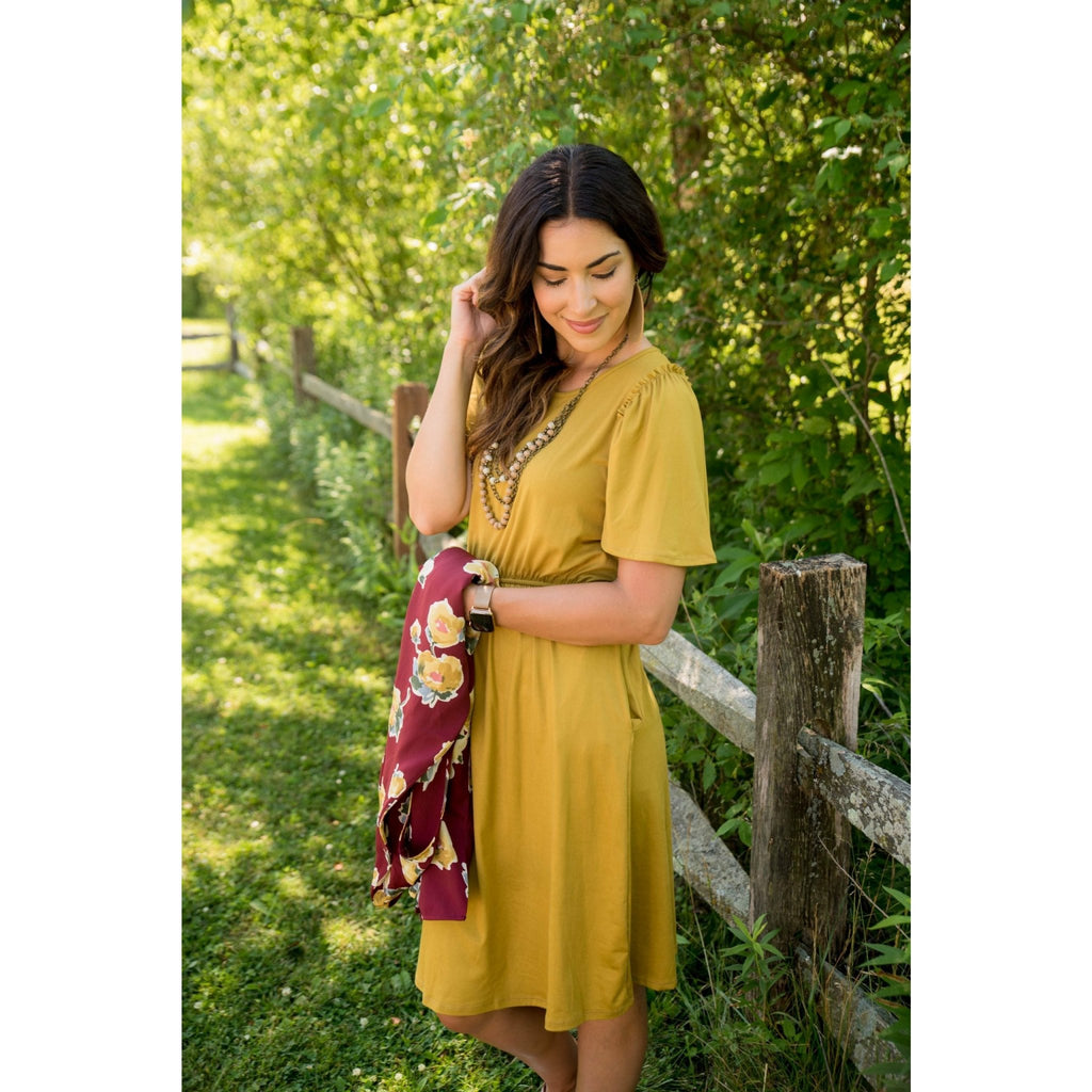 Cinched Sleeved Midi Dress - Betsey's Boutique Shop