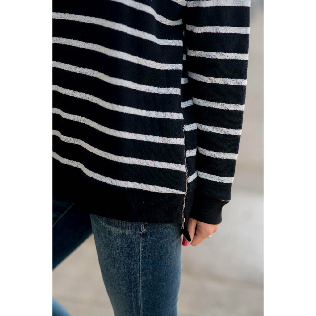 Sassy Side Zipper Striped Sweatshirt - Betsey's Boutique Shop