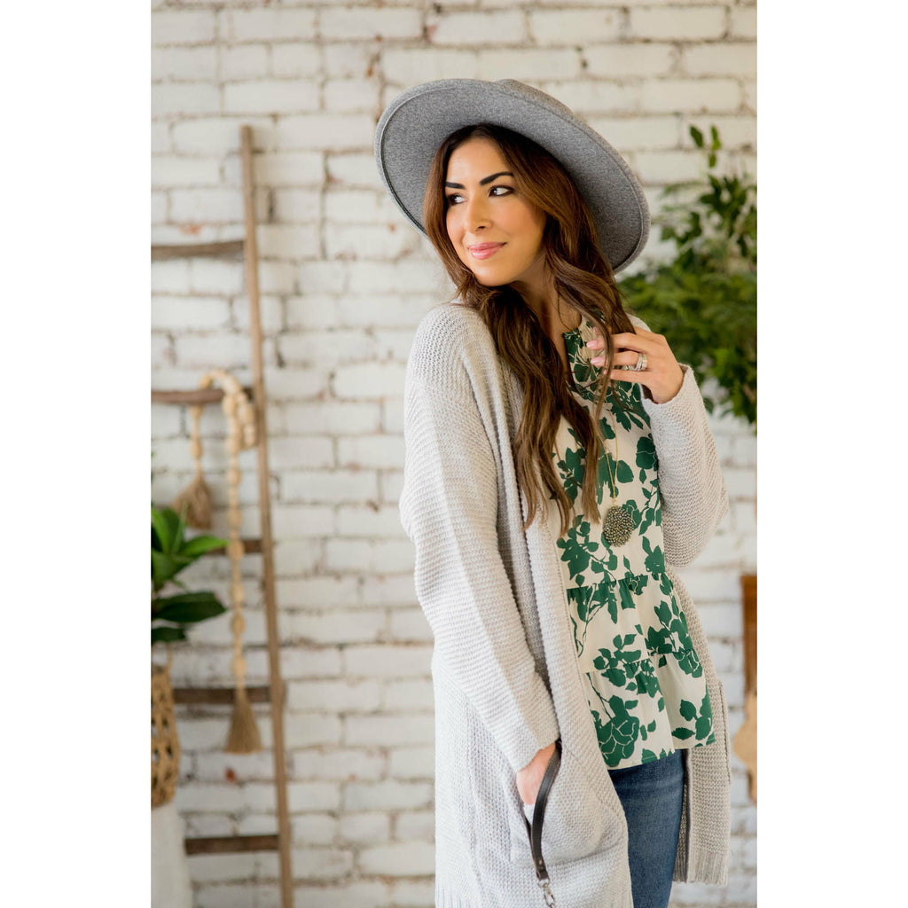 Loose Knit Tunic Pocket Cardigan - Betsey's Boutique Shop