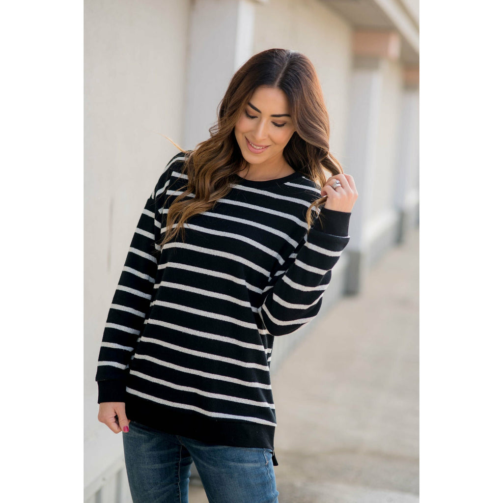 Sassy Side Zipper Striped Sweatshirt - Betsey's Boutique Shop