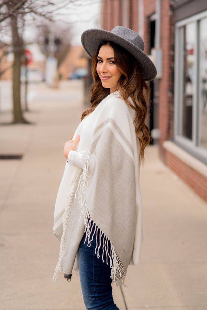 Dual Color Fringe Poncho - Betsey's Boutique Shop -