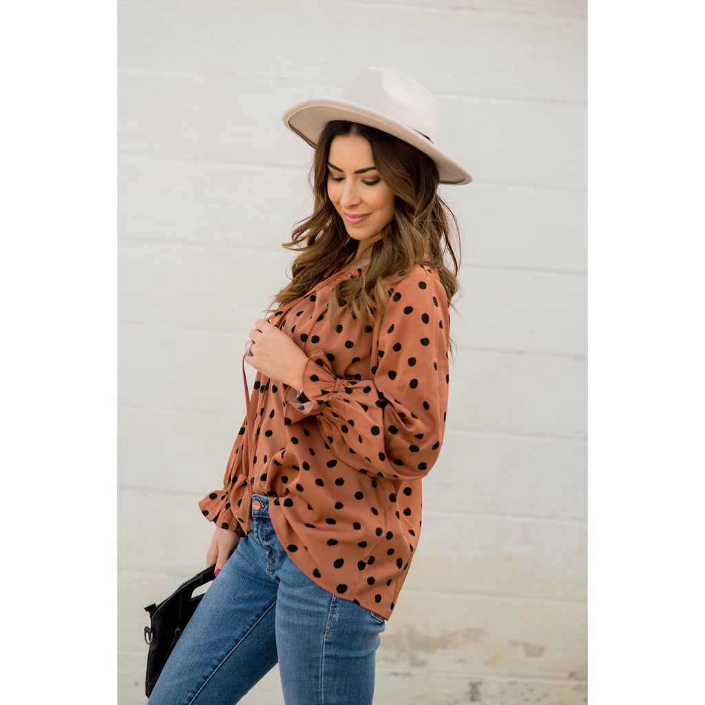 Polka Dot Drawstring Blouse - Betsey's Boutique Shop