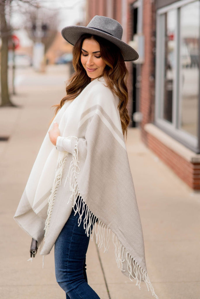 Dual Color Fringe Poncho - Betsey's Boutique Shop -