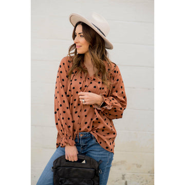 Polka Dot Drawstring Blouse - Betsey's Boutique Shop