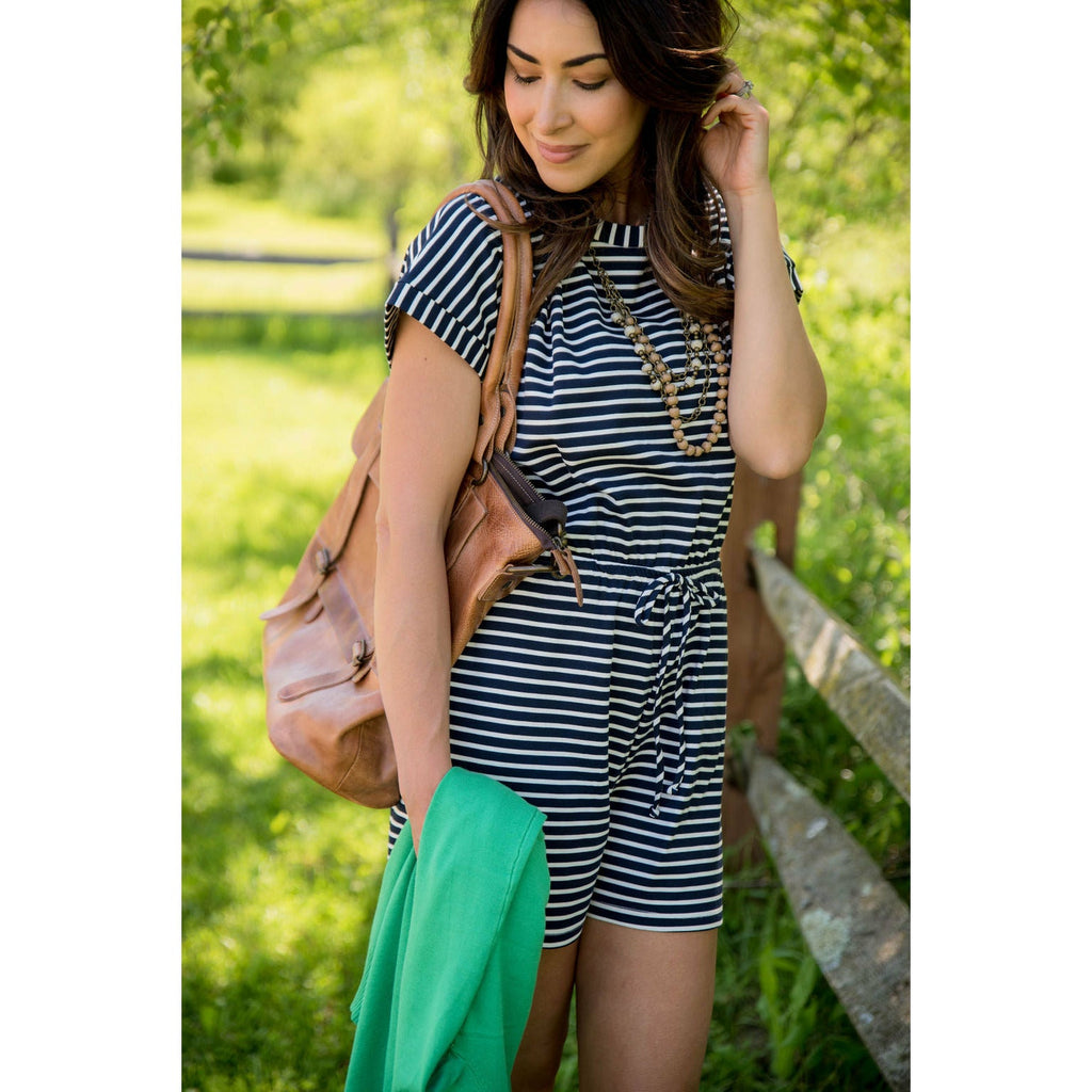 Striped Tie Romper - Betsey's Boutique Shop