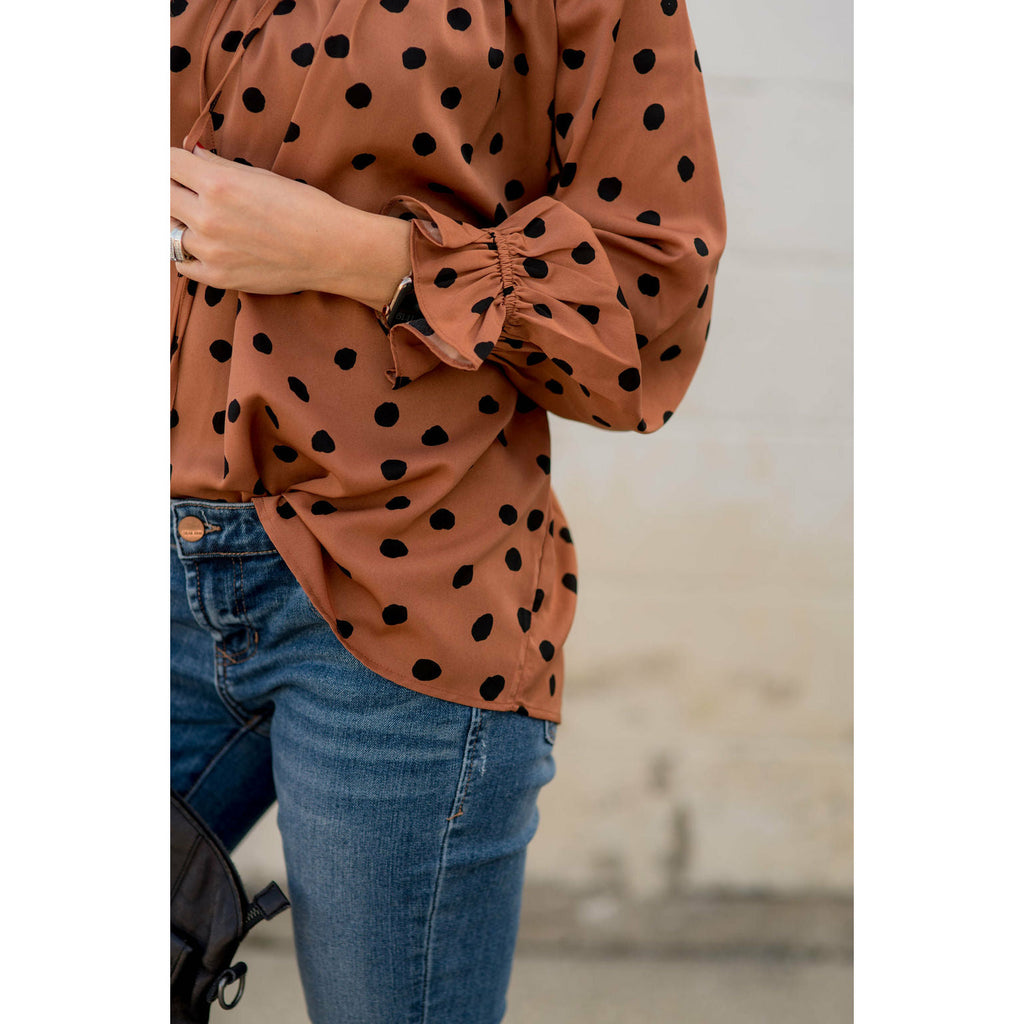 Polka Dot Drawstring Blouse - Betsey's Boutique Shop