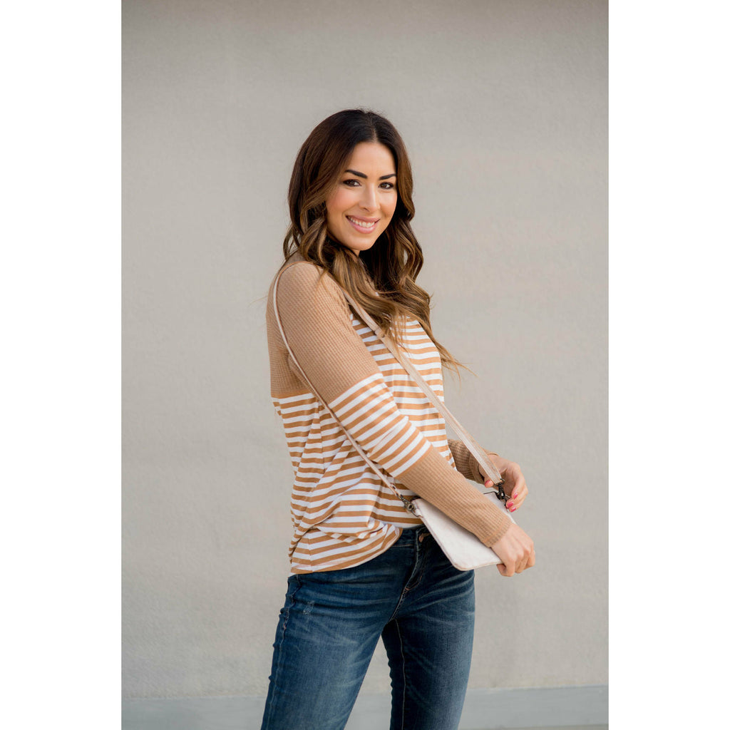 Thermal & Striped Long Sleeve Tee - Betsey's Boutique Shop