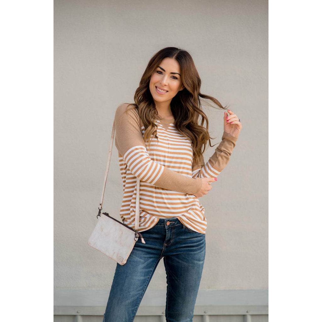 Thermal & Striped Long Sleeve Tee - Betsey's Boutique Shop