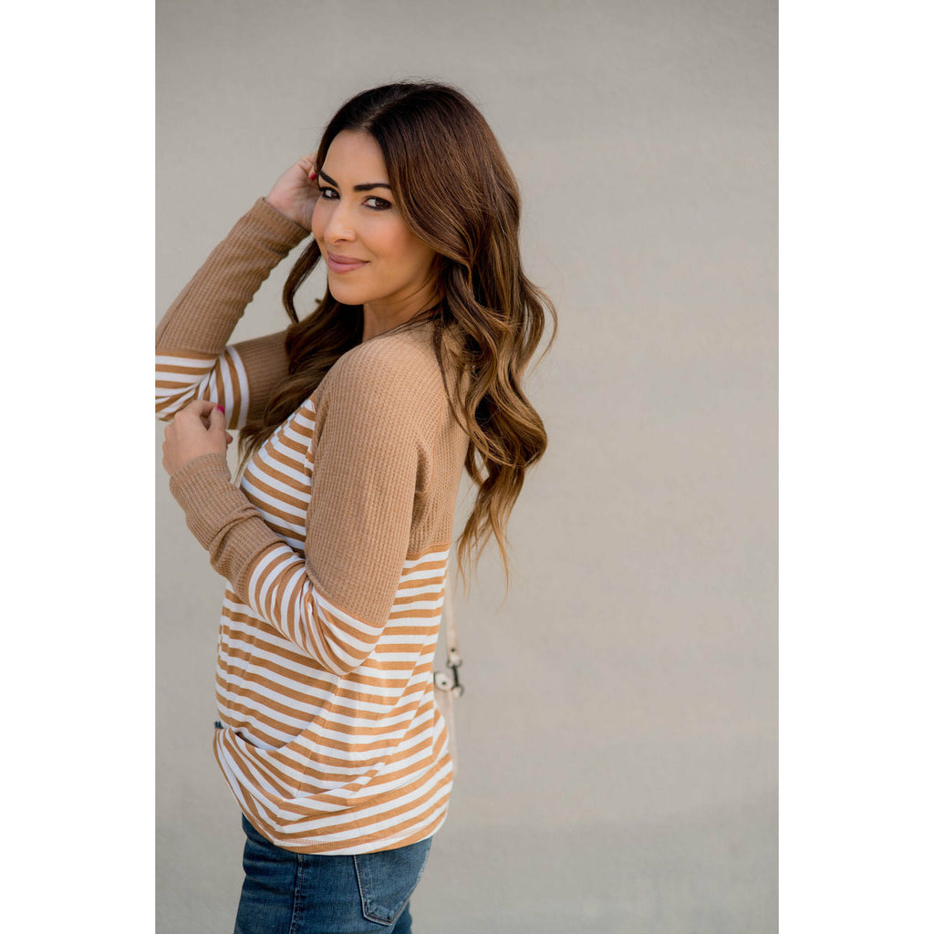 Thermal & Striped Long Sleeve Tee - Betsey's Boutique Shop