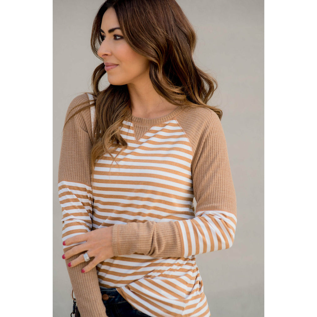 Thermal & Striped Long Sleeve Tee - Betsey's Boutique Shop