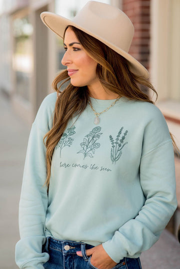 Here Comes The Sun Floral Graphic Crewneck - Betsey's Boutique Shop