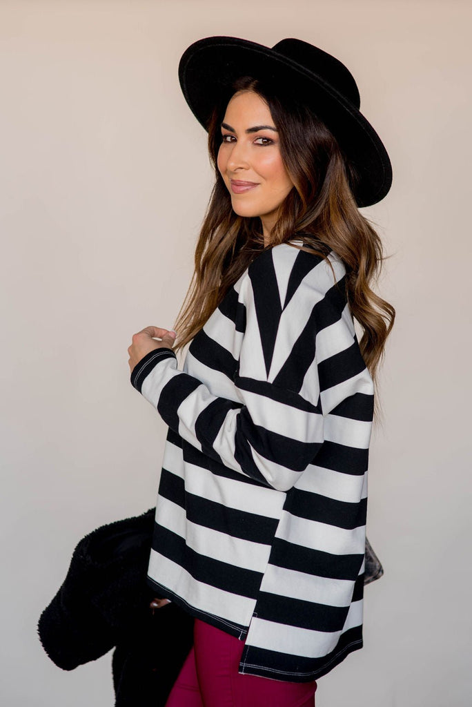 Striped V Stitched Sweatshirt - Betsey's Boutique Shop