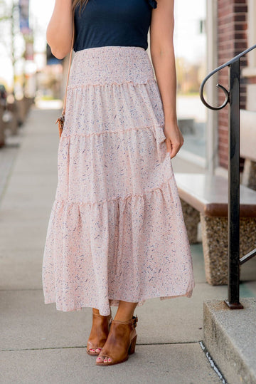 Patterned Tiered Midi Skirt - Betsey's Boutique Shop -