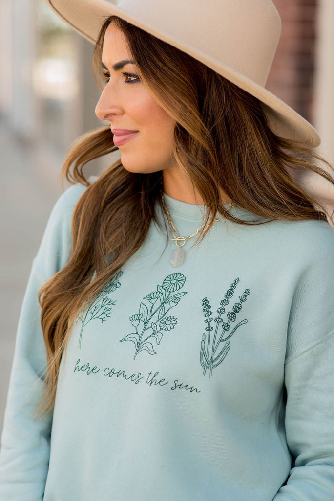 Here Comes The Sun Floral Graphic Crewneck - Betsey's Boutique Shop