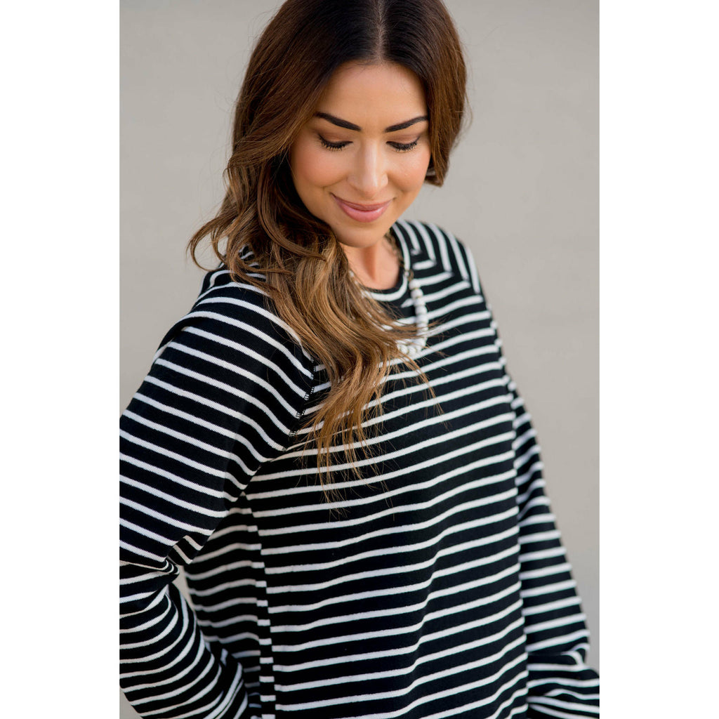 Sassy Side Split Striped Sweatshirt - Betsey's Boutique Shop - Shirts & Tops