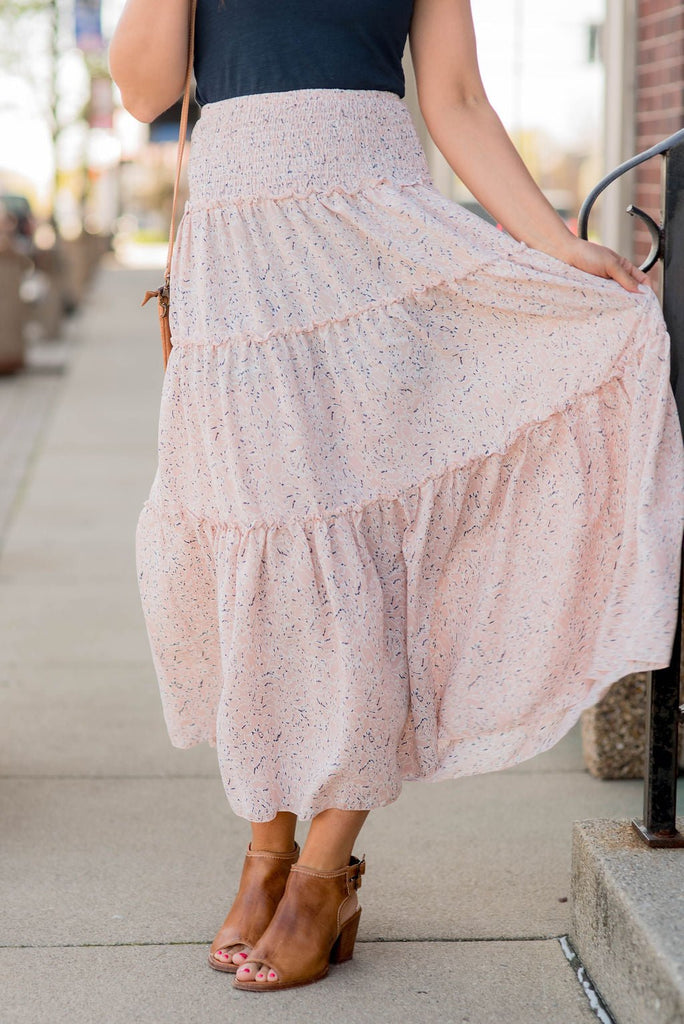 Patterned Tiered Midi Skirt - Betsey's Boutique Shop -