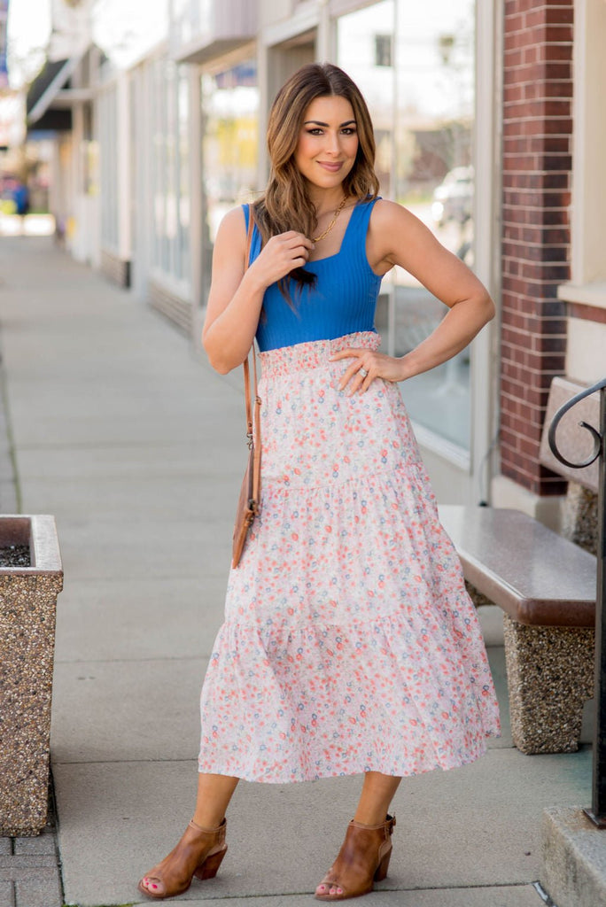 Blossoms Tiered Midi Skirt - Betsey's Boutique Shop -