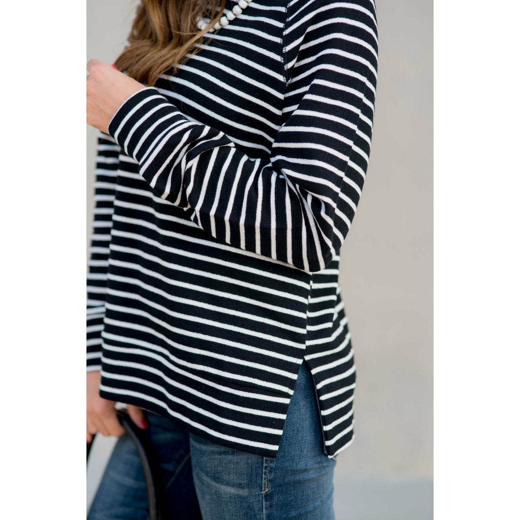 Sassy Side Split Striped Sweatshirt - Betsey's Boutique Shop - Shirts & Tops