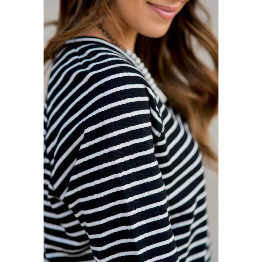 Sassy Side Split Striped Sweatshirt - Betsey's Boutique Shop - Shirts & Tops