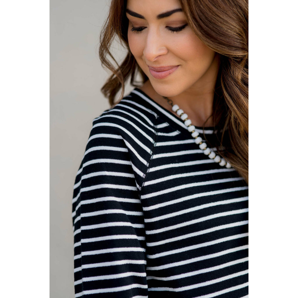 Sassy Side Split Striped Sweatshirt - Betsey's Boutique Shop - Shirts & Tops