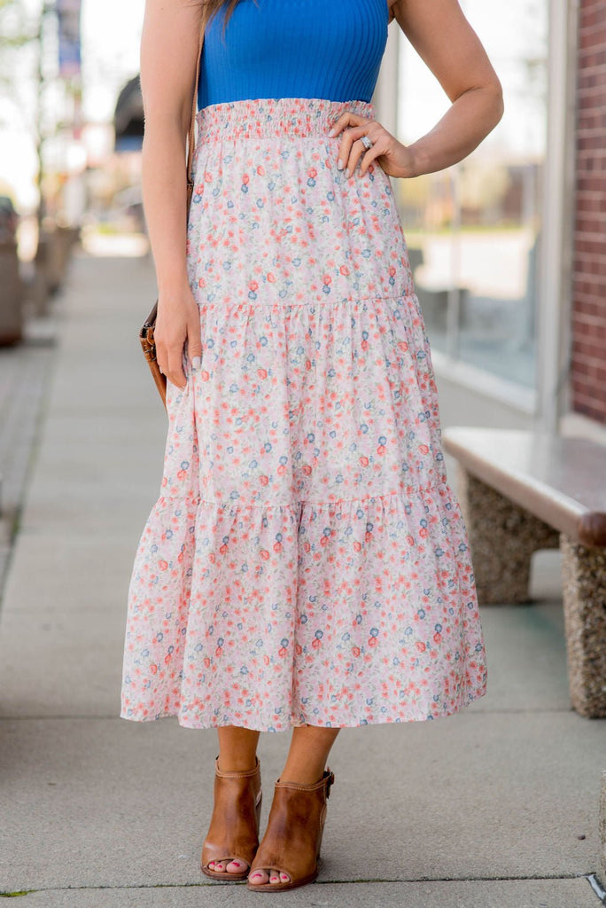 Blossoms Tiered Midi Skirt - Betsey's Boutique Shop -