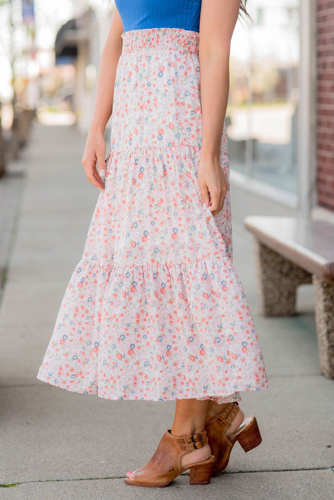 Blossoms Tiered Midi Skirt - Betsey's Boutique Shop -