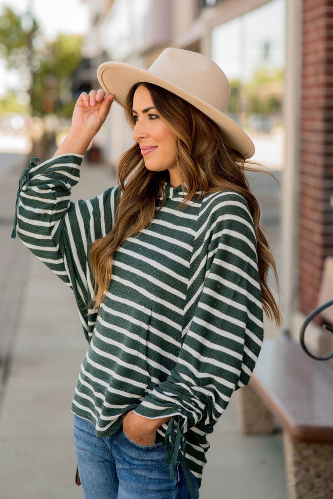 Striped Tie Sleeve Top - Betsey's Boutique Shop