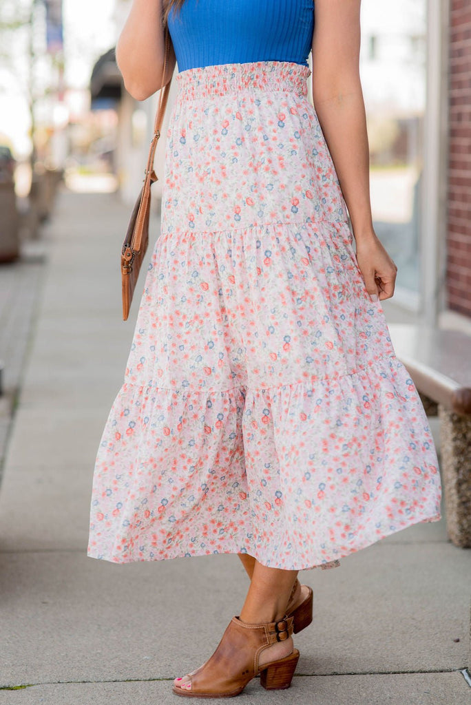 Blossoms Tiered Midi Skirt - Betsey's Boutique Shop -