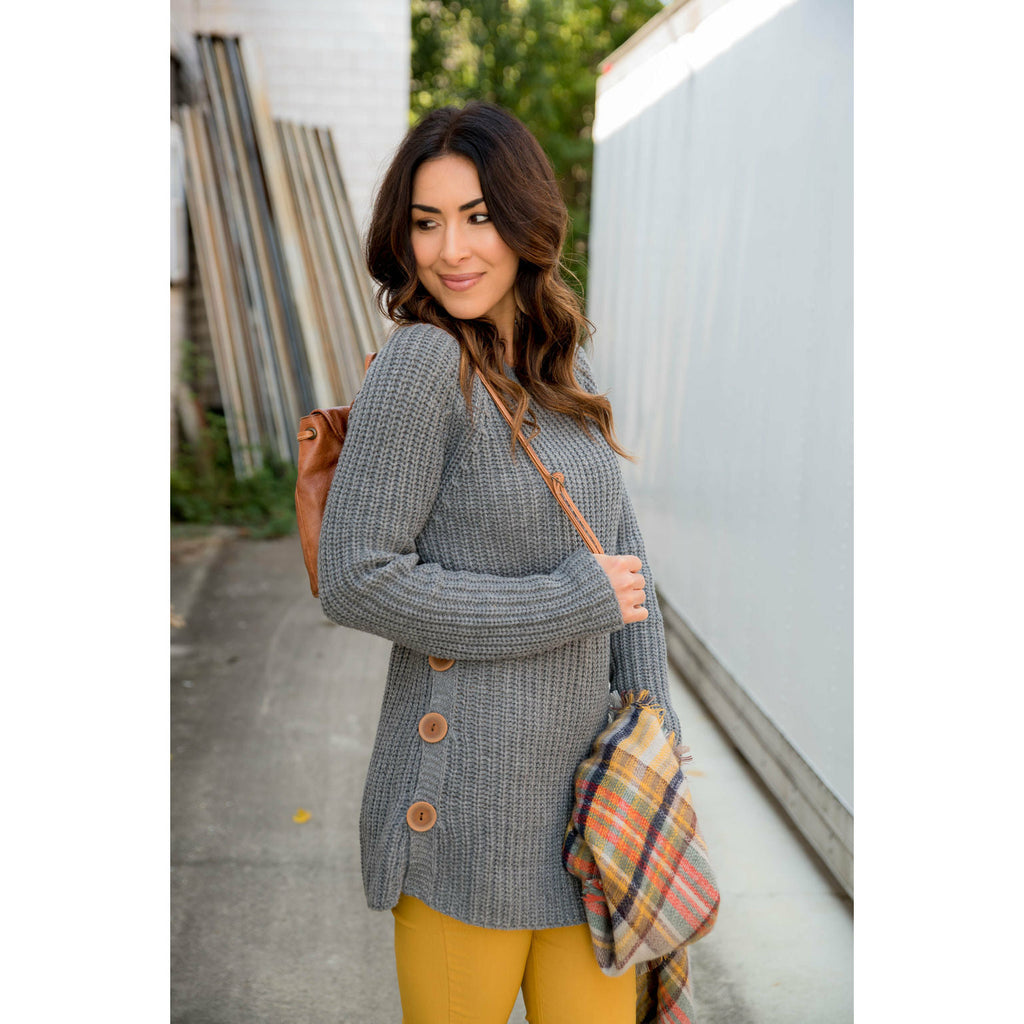 Side Button Sweater - Betsey's Boutique Shop - Outerwear