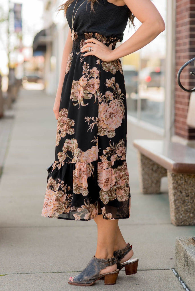 Full Bloom Ruffle Bottom Midi Skirt - Betsey's Boutique Shop -