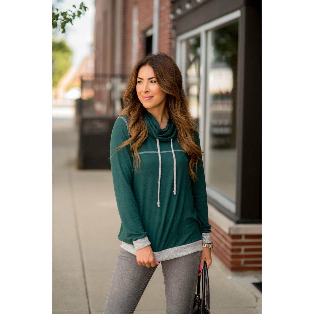 Comfy Stitched Cowl Neck Sweatshirt - Betsey's Boutique Shop