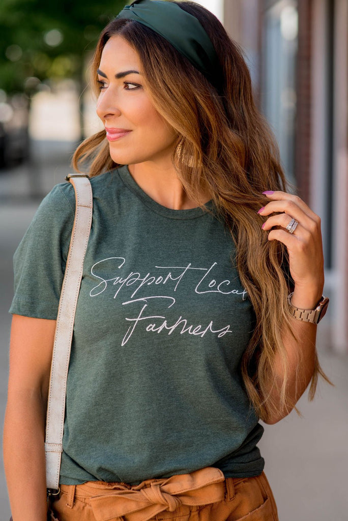 Support Local Farmers Cursive Graphic Tee - Betsey's Boutique Shop