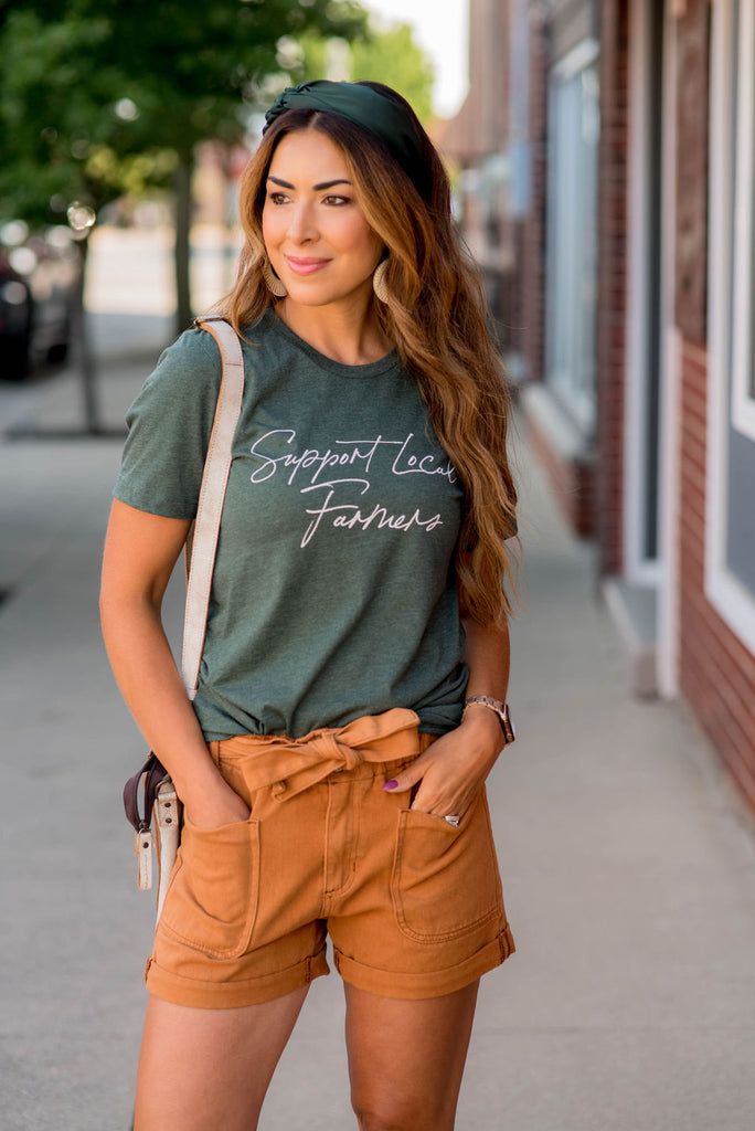 Support Local Farmers Cursive Graphic Tee - Betsey's Boutique Shop