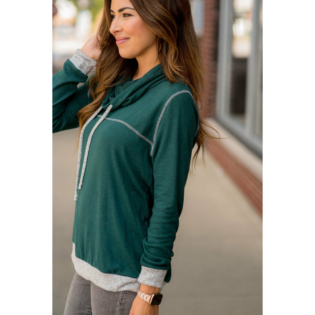 Comfy Stitched Cowl Neck Sweatshirt - Betsey's Boutique Shop