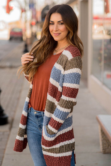 Warm and Cozy Knitted Blocked Cardigan - Betsey's Boutique Shop