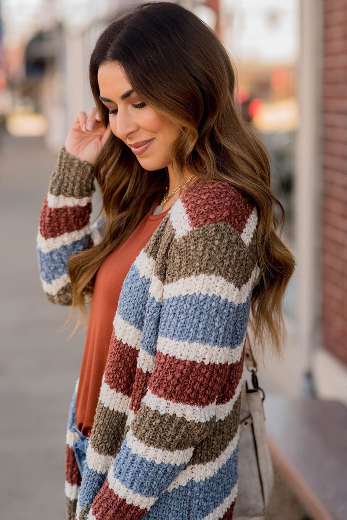 Warm and Cozy Knitted Blocked Cardigan - Betsey's Boutique Shop