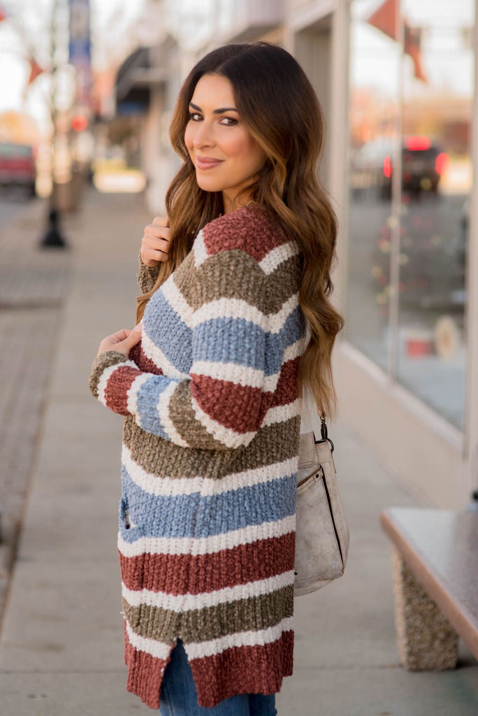 Warm and Cozy Knitted Blocked Cardigan - Betsey's Boutique Shop