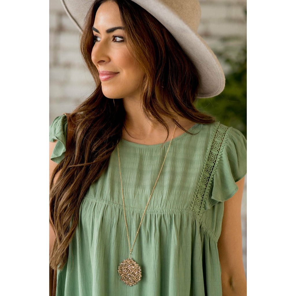 Eyelet Accent Short Ruffle Sleeve Blouse - Betsey's Boutique Shop