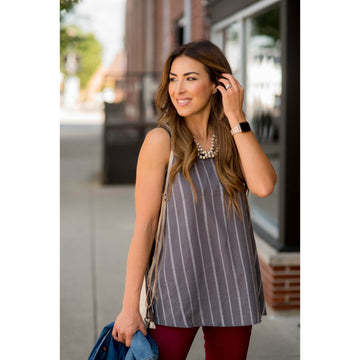 Vertical Striped Solid Back Tank - Betsey's Boutique Shop