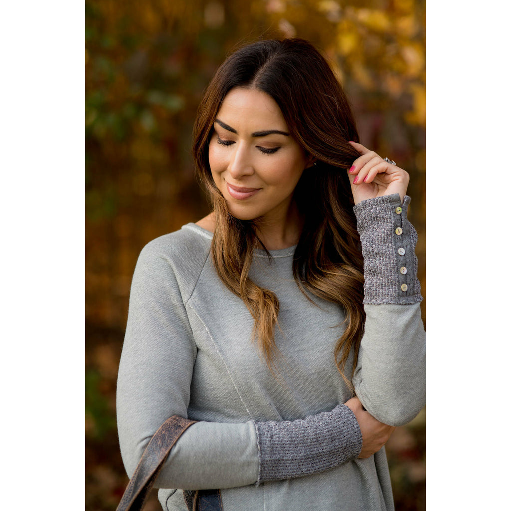 Chic Knitted Button Cuff Sweatshirt - Betsey's Boutique Shop