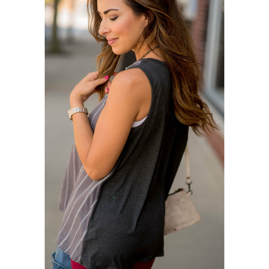 Vertical Striped Solid Back Tank - Betsey's Boutique Shop