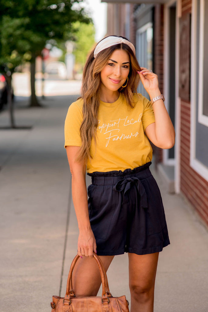 Support Local Farmers Cursive Graphic Tee - Betsey's Boutique Shop