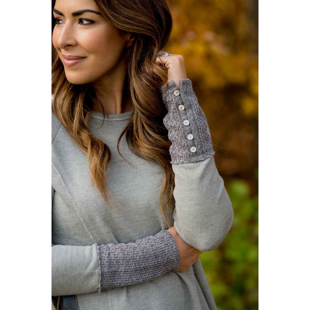 Chic Knitted Button Cuff Sweatshirt - Betsey's Boutique Shop