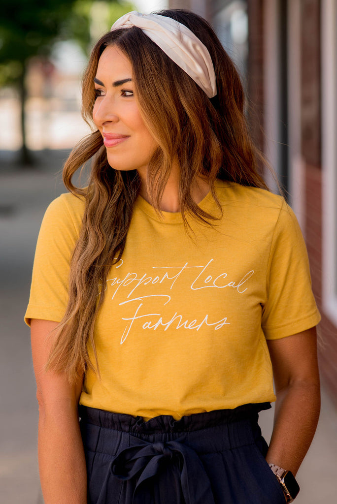 Support Local Farmers Cursive Graphic Tee - Betsey's Boutique Shop