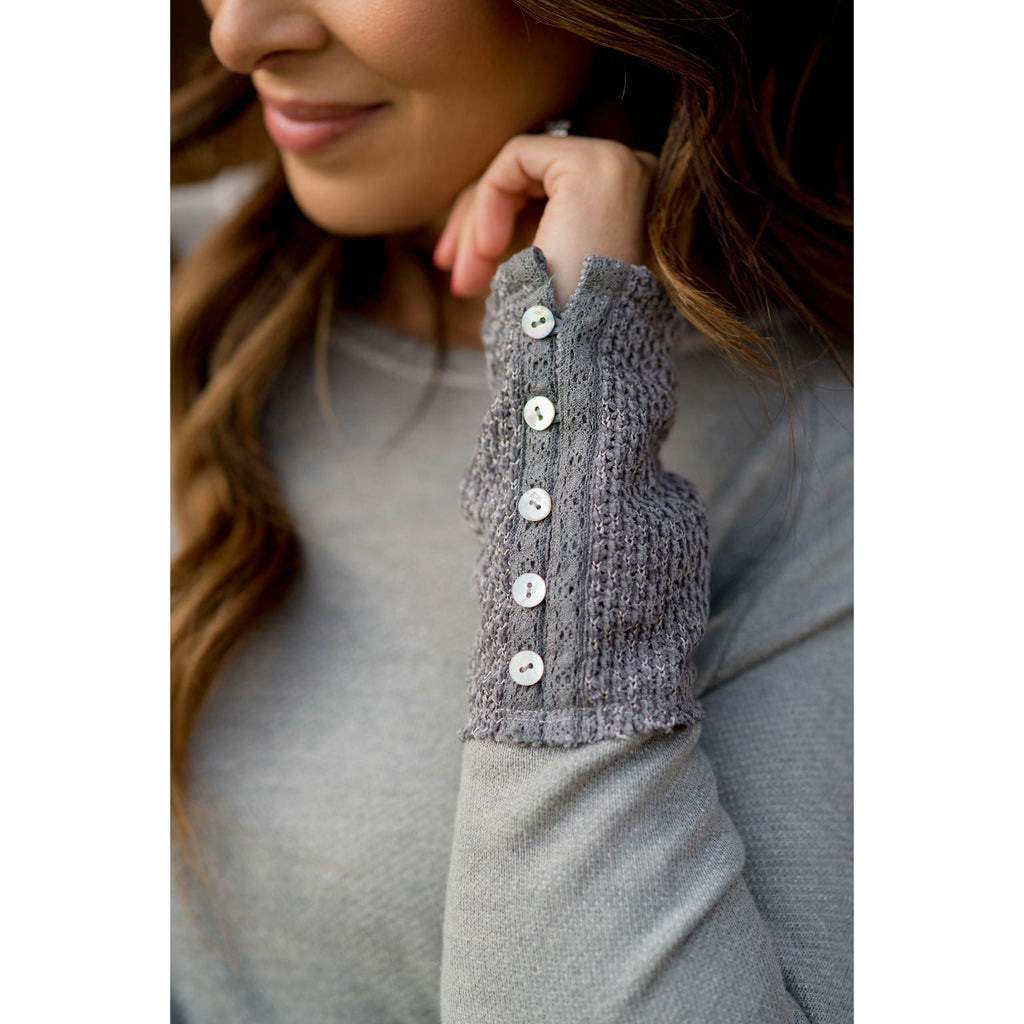 Chic Knitted Button Cuff Sweatshirt - Betsey's Boutique Shop