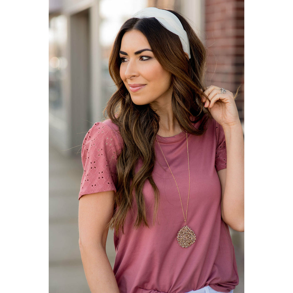 Detailed Eyelet Sleeve Tee - Betsey's Boutique Shop - Shirts & Tops