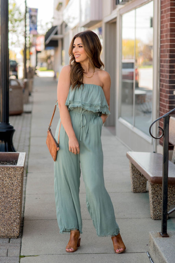 Frayed Edge Strapless Jumpsuit - Betsey's Boutique Shop -