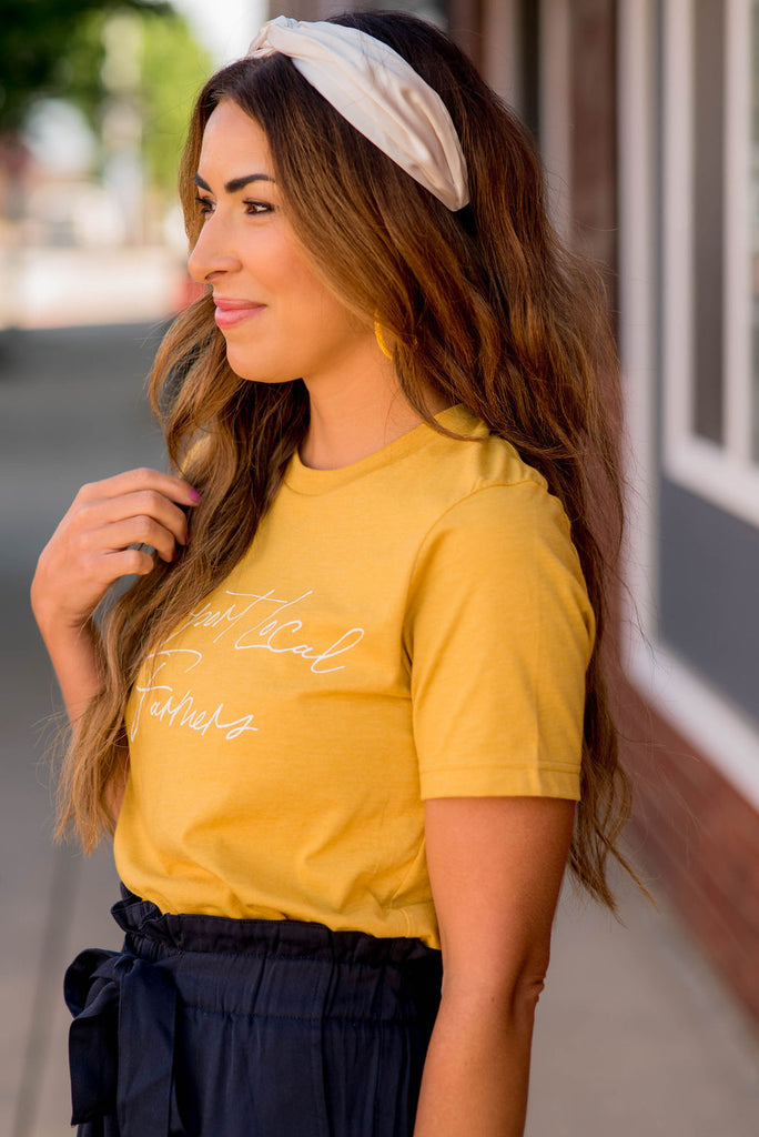 Support Local Farmers Cursive Graphic Tee - Betsey's Boutique Shop