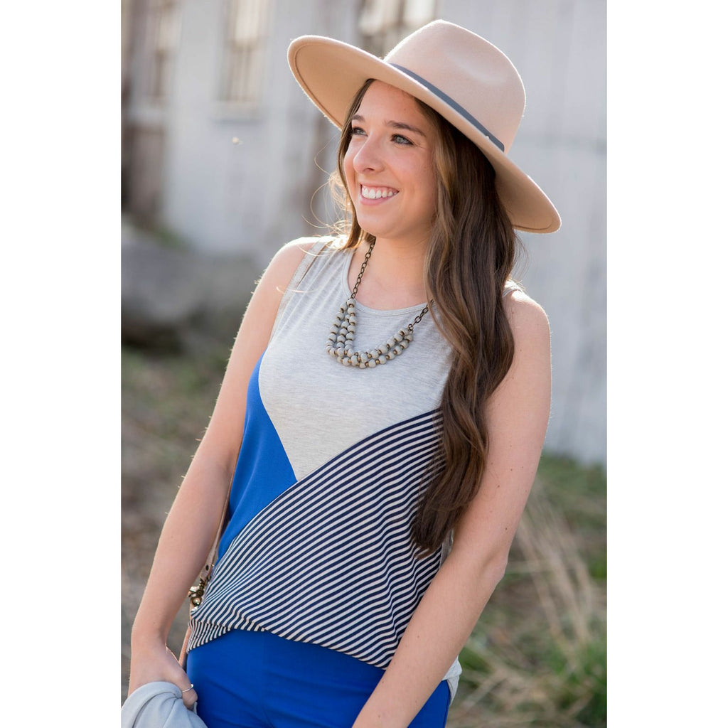 Tri Blocked Striped Tank - Betsey's Boutique Shop - Shirts & Tops