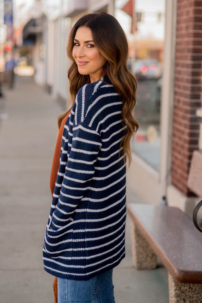 Thin Striped Knit Tunic Cardigan - Betsey's Boutique Shop